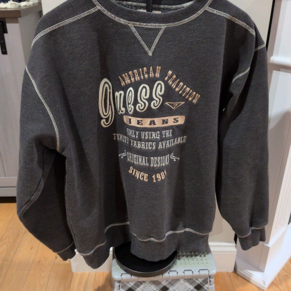 Vintage 90s Guess Jeans American Tradition Crewneck Sweatshirt Grey M Boxy